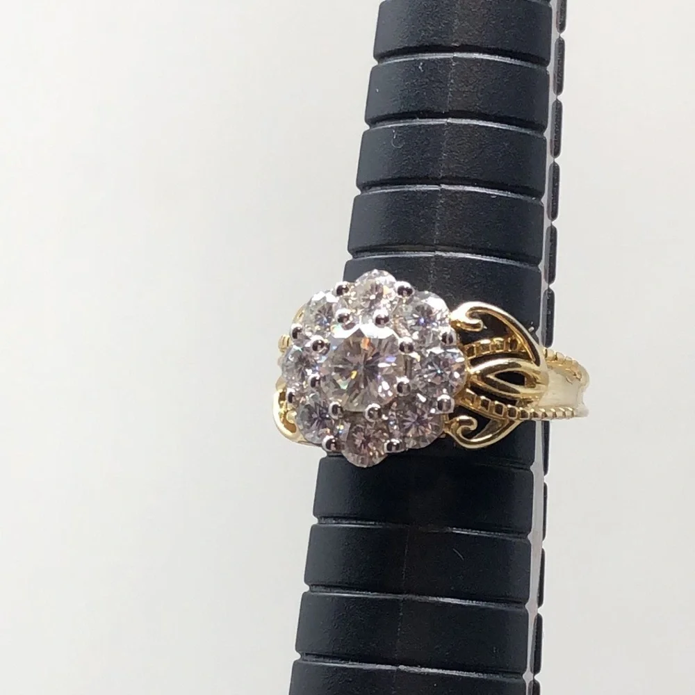 Moissanite Fire Ring 14K Yellow Gold Over 925 Silver Cluster Flower Size 6